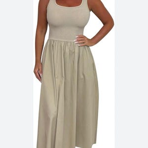 Ladies Sleeveless Square Neck Long Dress | Casual Flowy Lounge Dress | Summer Lightweight Relaxed Fit Outfit | One Size Fits 8–14