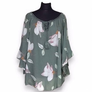 Italian Made Flower Print Summer Top For Woman | Oversized Cotton Loose Fit Tunic | Casual Floral Blouse | Ladies Tunic Top UK Size 10-22