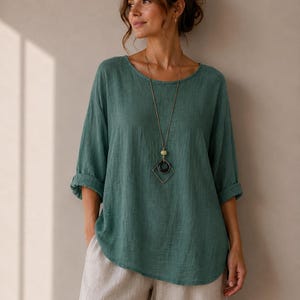 Italienische Baumwolle Top mit Halskette | Leichte Sommerbluse, entspannte Passform (UK 8-18)