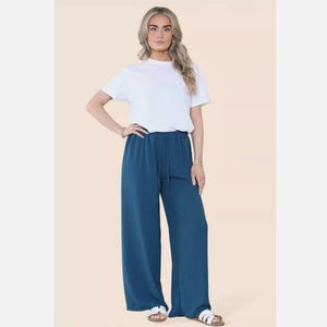 Ladies Wide Leg Palazzo Trousers women Drawstring Pant Elasticated Bottom Pants Women&#39;s wide leg palazzo pants, high waist, one size UK 8-18