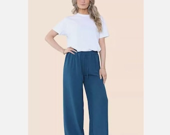 Wide Leg Palazzo Trousers: Women's High Waist Drawstring Pants (UK 8-18)
