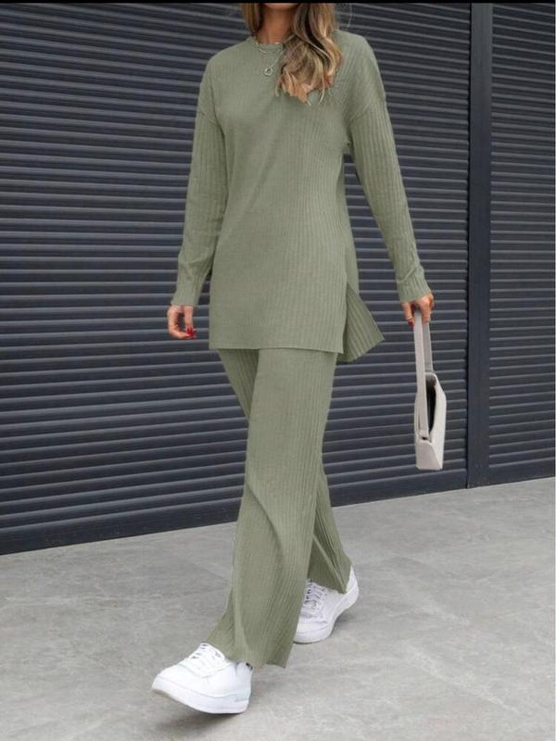 Women Fashion Casual Loose Round Neck Long Sleeve Top Straight Pants Two-Piece Set main image 1