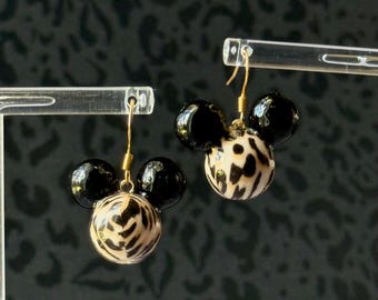 Cheetah Print Mickey Mouse Earrings: Gold Plated clasp, Lightweight