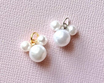 Charms de cuentas de Mickey con perlas / Oro y plata / 8 mm