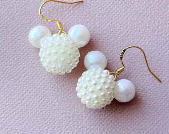 Pearled Mickey Mouse Earrings: Gold Plated clasp, Lightweight