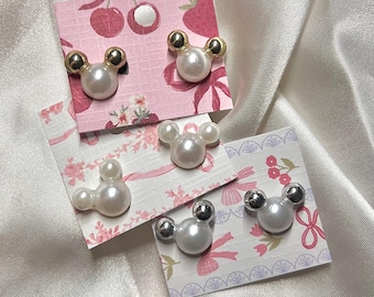 Mickey Pearl Stud Earrings | Disney Jewelry | custom jewelry| pearl earrings | Gifts for Her