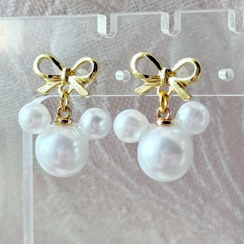 Schleife Mickey Perle Tropfen Ohrringe | Edelstahl, hypoallergen Bild 7
