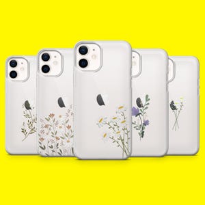 Clear Floral Phone Case Flower Natural Transparent Cover for iPhone 16 15 14 13 12 Samsung S25Ultra S24 S23FE A54 A34 Pixel 9Pro 8A 7A XL