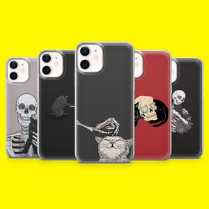 Goth Skeleton Phone Case Black Cat Dark Emo Cover for iPhone 16 15 14 13 12 Samsung S25Ultra S24 S23FE A54 A34 A15 A14 Pixel 9Pro 8A 7A