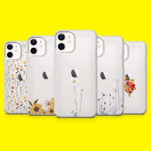 Clear Flower Phone Case Floral Natural Transparent Cover for iPhone 16 15 14 13 12 Samsung S25Ultra S24 S23FE A54 A34 Pixel 9Pro 8A 7A XL