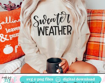 Clima de suéter SVG | Citação aconchegante de outono | Arquivo de corte Cricut com letras feitas à mão para outono | Download instantâneo