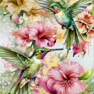 ALMOST FREE SHIPPING  2  Paper Napkins for Decoupage (Hummingbirds & Hibiscus Flowers)