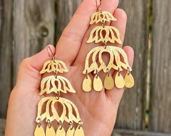 Brass Chandelier Earrings | Lotus Inspired mixed metal