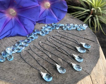Blue Topaz threader earrings, tiny gemstone threader earrings