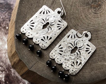 papel picado earrings , spider earrings, metal picado earrings , araña papel picado