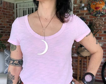 Crescent moon Lariat necklace, celestial y necklace, moon necklace