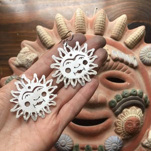 SOL earrings, Mexican inspired sun earrings, sun with face earrings