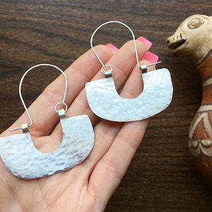 Hammered Metal Half Circle Hoop Earrings: Pre-Columbian Style