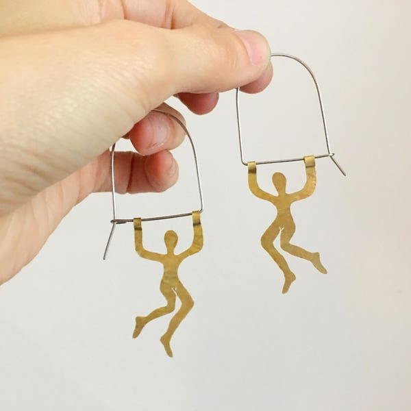 trapeze artist hoop earrings, SMALL trapeze hoop earrings, circus inspired jewelry