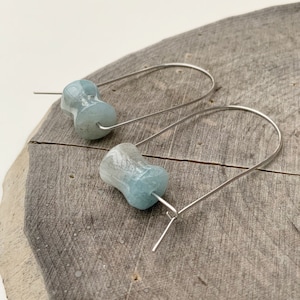 Modern Aquamarine hoop earrings, March birthstone latch back hoops