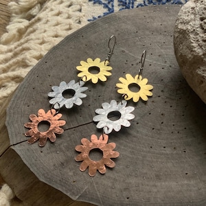 daisy earrings, flower power dangle earrings, long floral earrings image 1