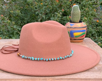 Turquoise Bead Hat Band: Southwestern Style, Adjustable Vegan Suede