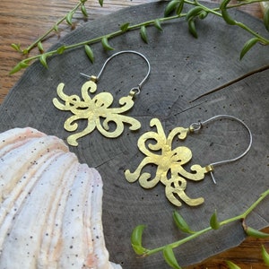 Octopus earrings, metal octopus hoop earrings, ocean jewelry image 1