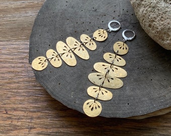 Handmade Hammered Brass Floral Drop Earrings: Folklore Jewelry
