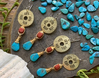 turquoise Zia drop earrings , New Mexico earrings , southwestern jewelry