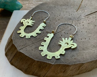 mayan glyph earrings, mayan hieroglyph hoop earrings, bird earrings