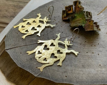 Hammered Brass Insect Earrings: Folk Love Bug Jewelry