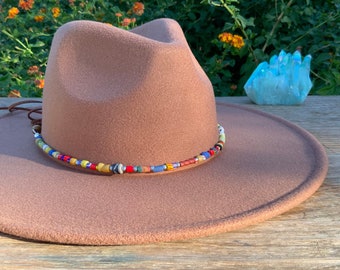 Rainbow Glass Bead Hat Band: African Beads, Silver Hematite
