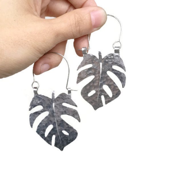 Monstera Leaf earrings, Monstera hoop earrings, tropical leaf earrings