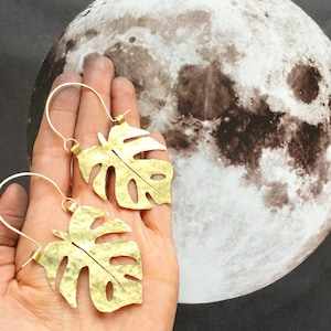 Monstera Leaf earrings, Monstera hoop earrings, tropical leaf earrings image 5