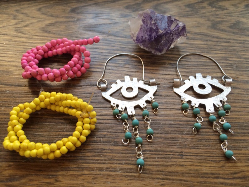 Beaded eye chandelier hoops eyeball jewelry Elke eye Etsy