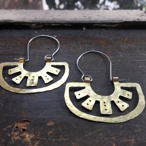 Oaxacan metal slice hoop earrings, tribal metal hoop earrings image 3