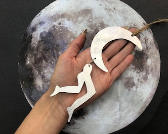 Leggy Luna ornament, crescent moon ornament , plant ornament, Christmas tree ornament