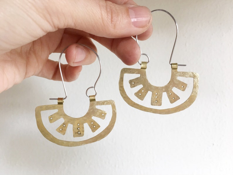Oaxacan metal slice hoop earrings, tribal metal hoop earrings Hoops