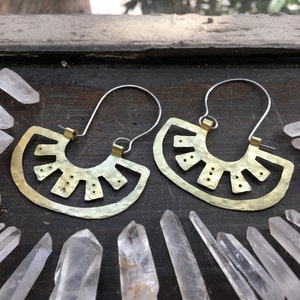 Oaxacan metal slice hoop earrings, tribal metal hoop earrings image 5