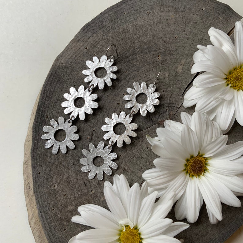 daisy earrings, flower power dangle earrings, long floral earrings image 7