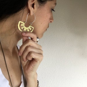 Oaxacan metal slice hoop earrings, tribal metal hoop earrings image 4