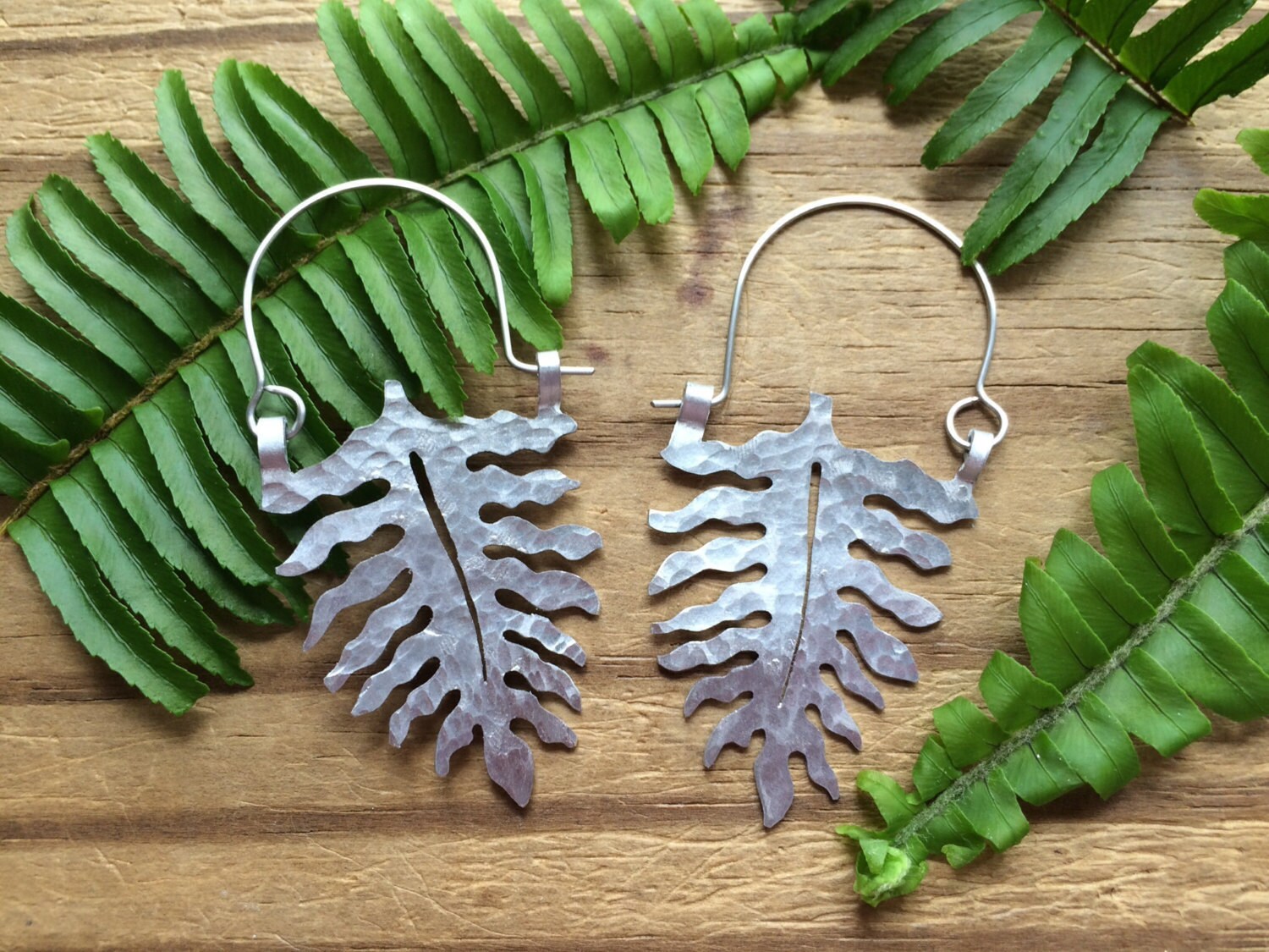 Fern Leaf Earrings Fern Hoop Earrings Botanical Jewelry Etsy