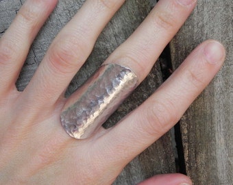 Handmade Hammered Metal Shield Ring - Adjustable Knuckle Ring