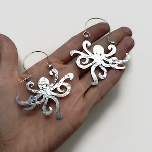 Octopus earrings, metal octopus hoop earrings, ocean jewelry image 5