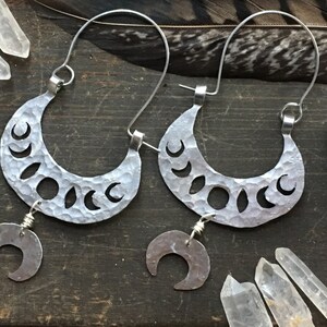 moon phase earrings, lunar phase hoop earrings, tribal moon phase earrings image 4