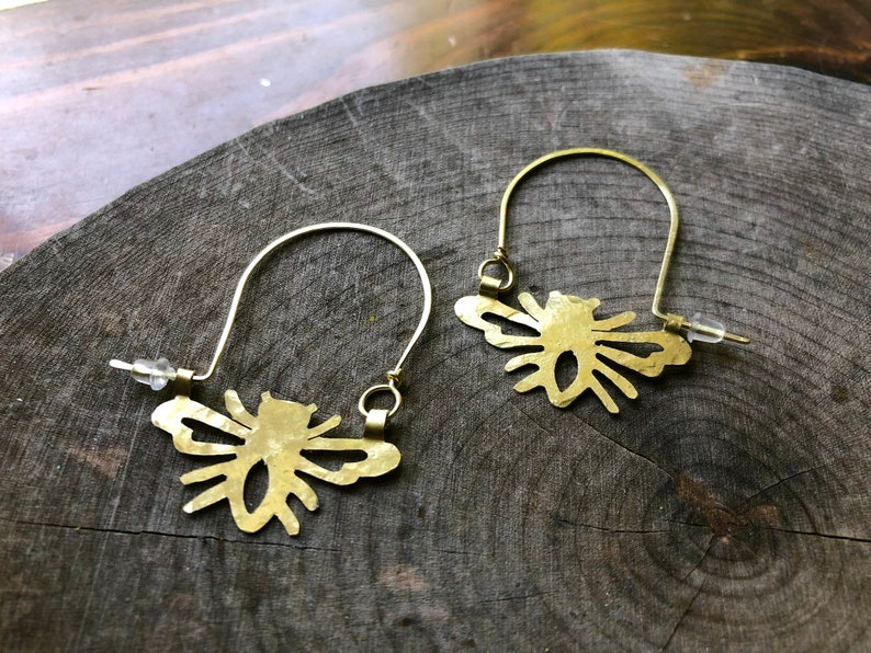 Bee earrings, SMALL bee hoop earrings, insect jewelry image 9