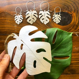 Monstera Leaf earrings, Monstera hoop earrings, tropical leaf earrings image 6