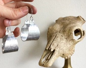 Rustic metal scoop hoop earrings, wide metal hoop earrings, hammered metal hoop earrings