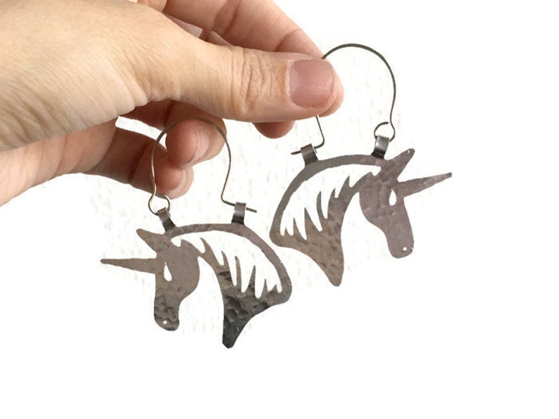 unicorn earrings, horse earrings, unicorn hoop earrings, equestrian earrings image 7