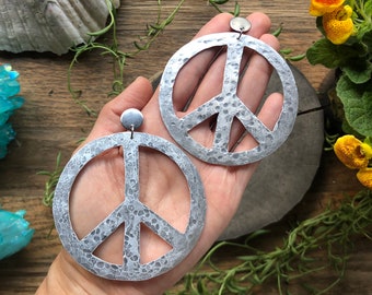 Peace sign earrings, big peace sign earrings, groovy earrings, retro peace sign earrings